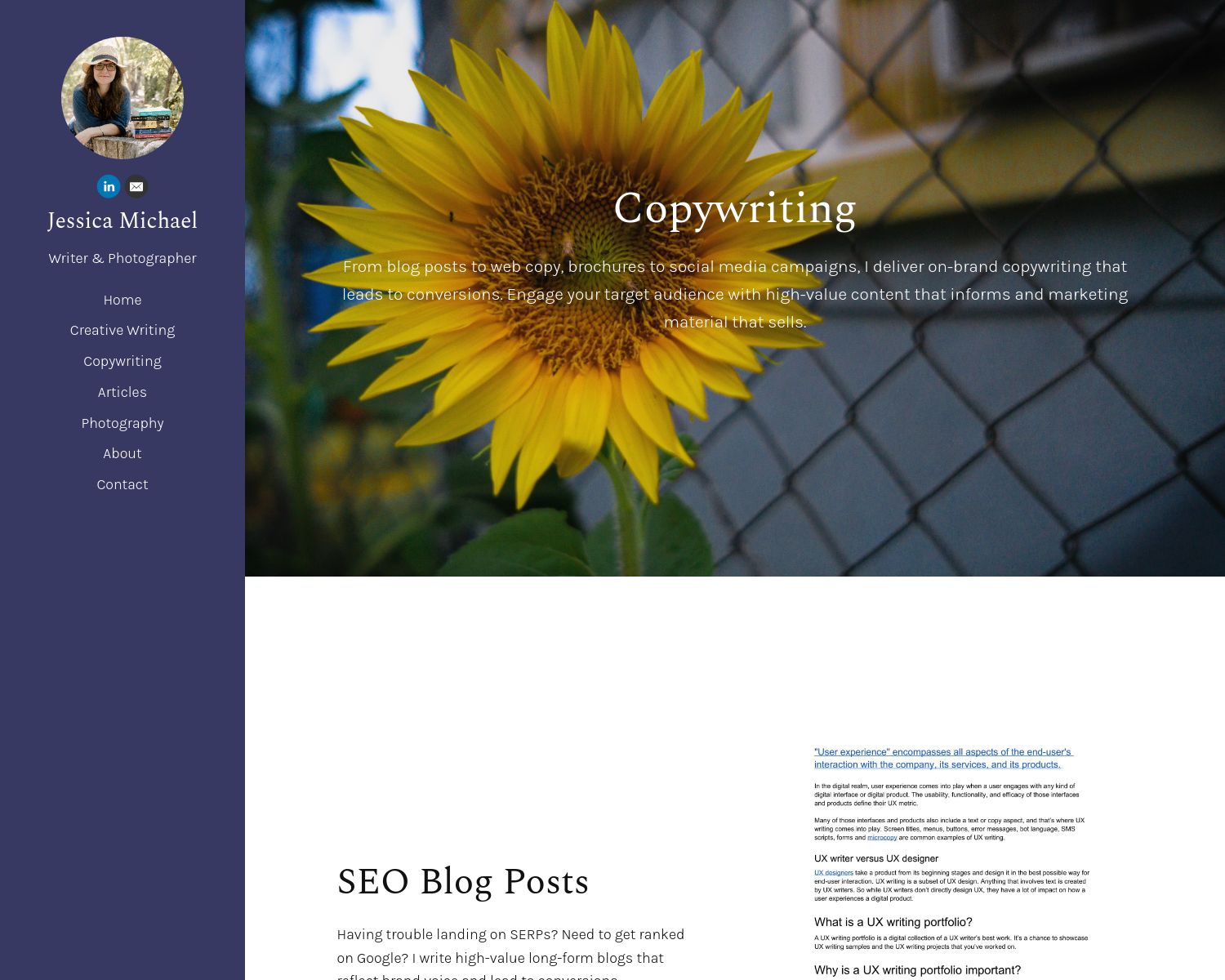 SEO writing portfolio website example