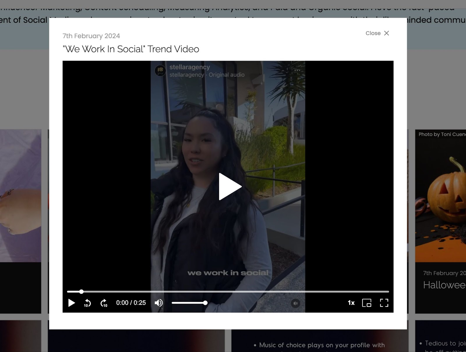 Example of a video open in a popup
