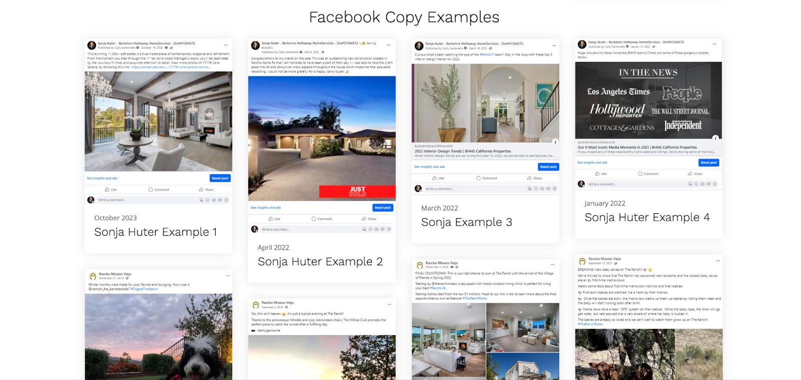 Example of a grid of portfolio items, each showcasing a Facebook post