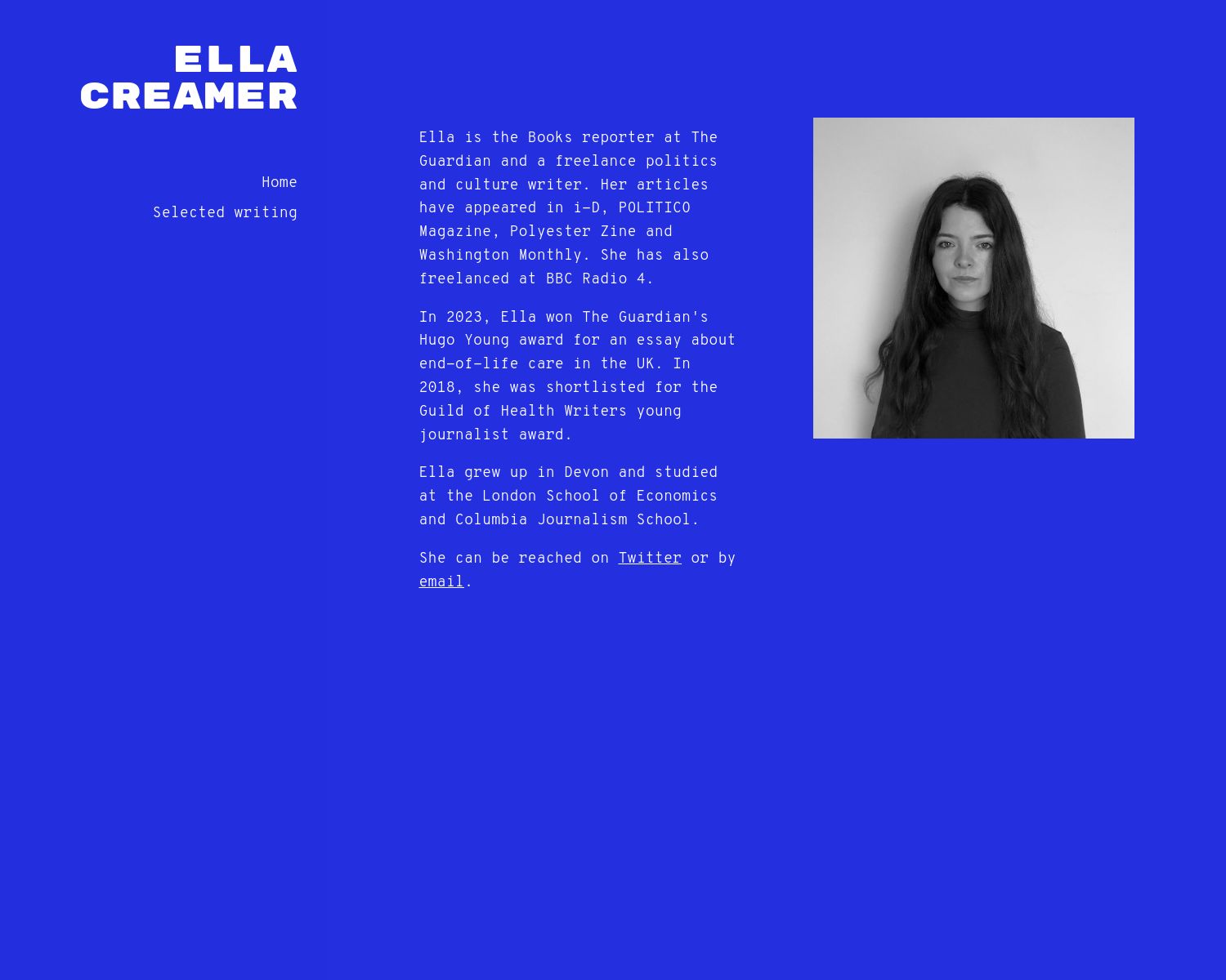 Ella Creamer Portfolio Example - Bright blue background