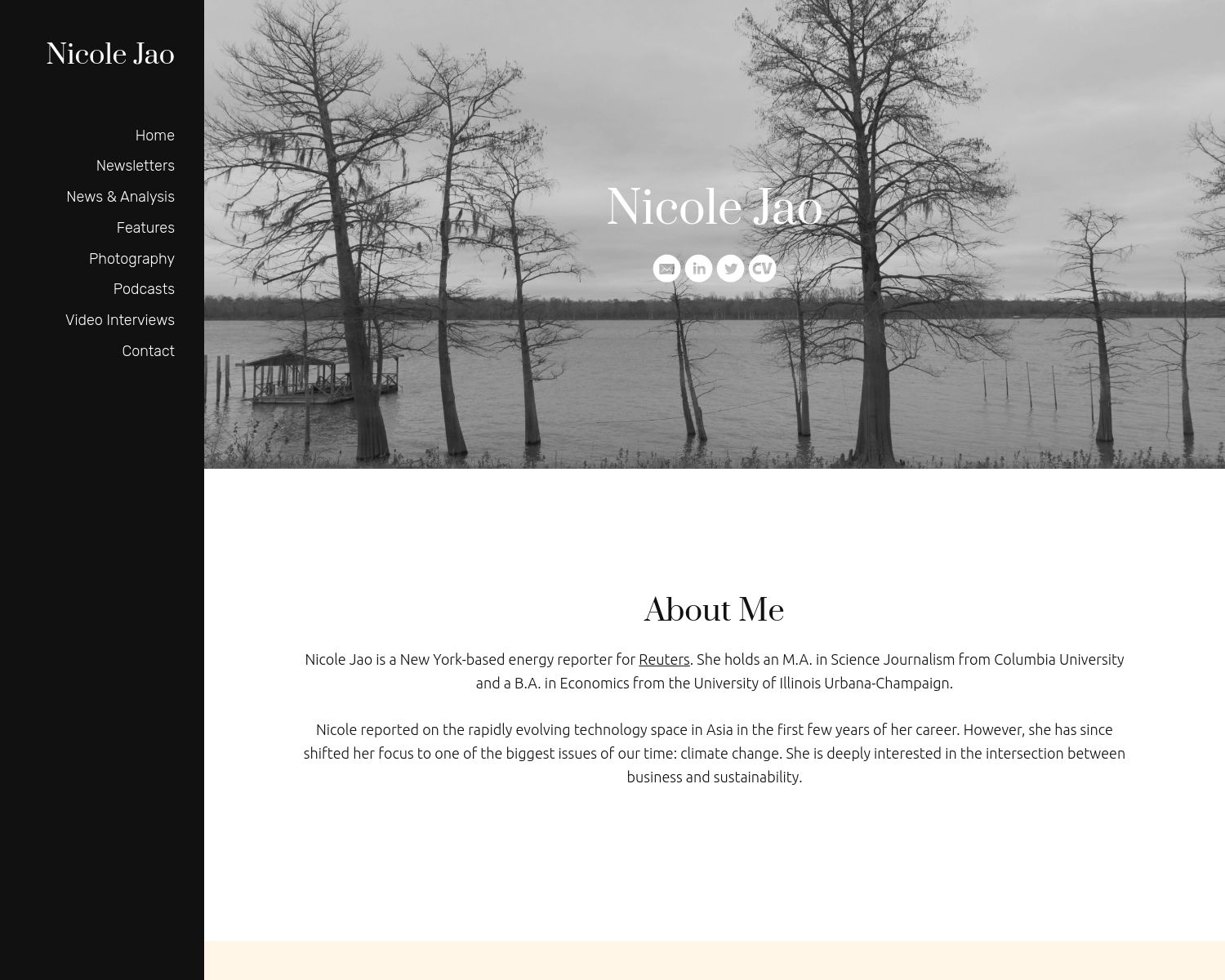 Nicole Jao Portfolio Screenshot Black and White Theme