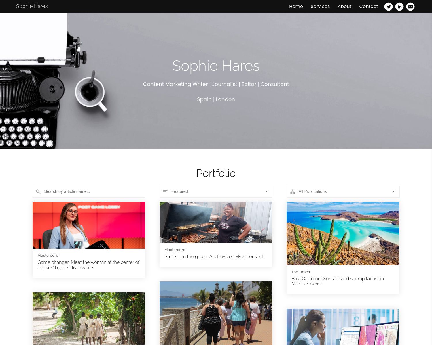 Sophie Hares portfolio website example