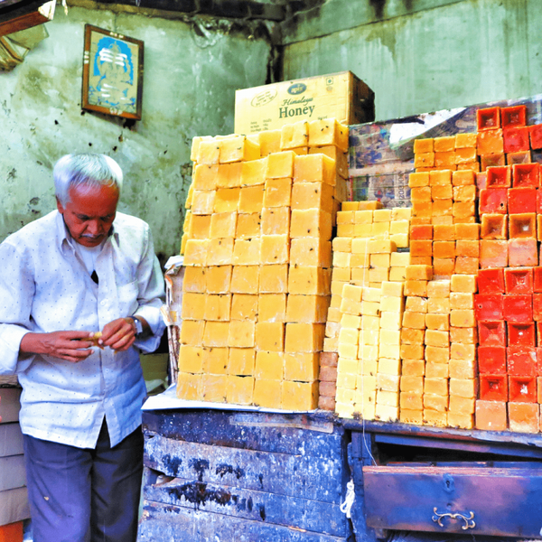 Honey merchant at local markets in Mysore India
