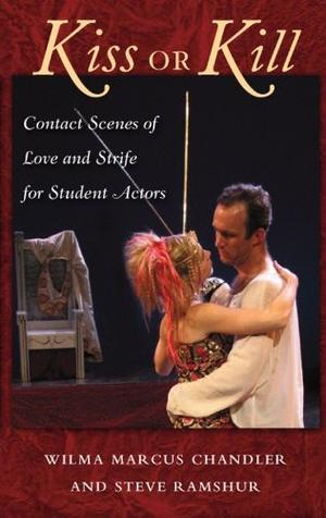 Book cover for KISS OR KILL by Chandler, Wilma Marcus; Ramshur, Steve. A black cover with a man and woman in a serious embrace with a decorative chair in the background.
