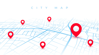 Urban city logistics route map with 3d red pinpoint marker desgin