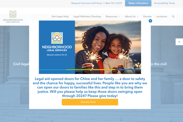 screenshot of web page from NLS.org showing how a story about a client is highlighted on the site's home page.