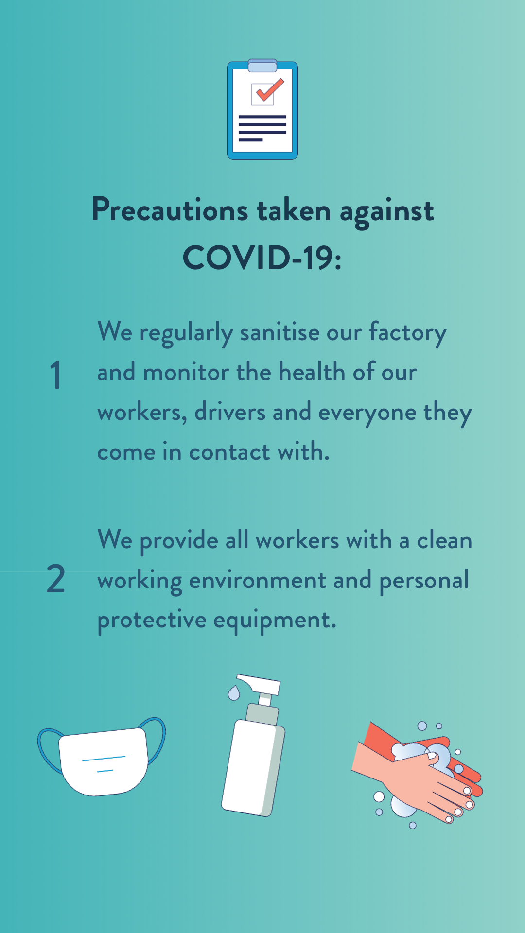 Precautions taken against COVID-19.