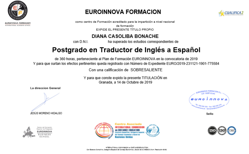 Curso traductor catalán  Postgrado Online EUROINNOVA