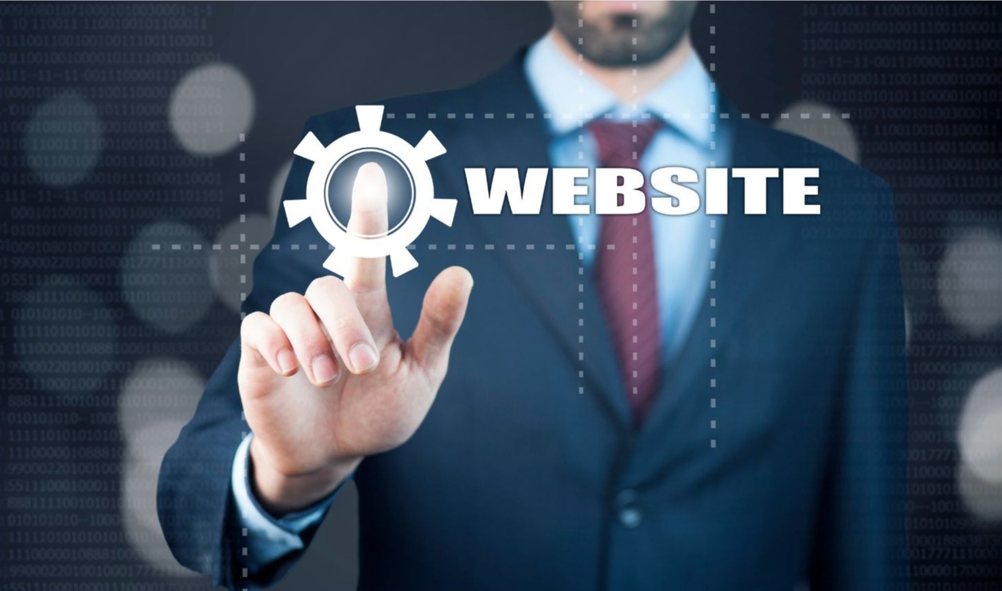 Man in blue suit pointing finger on word "Website" Man in blue suit pointing finger on word "Website"
