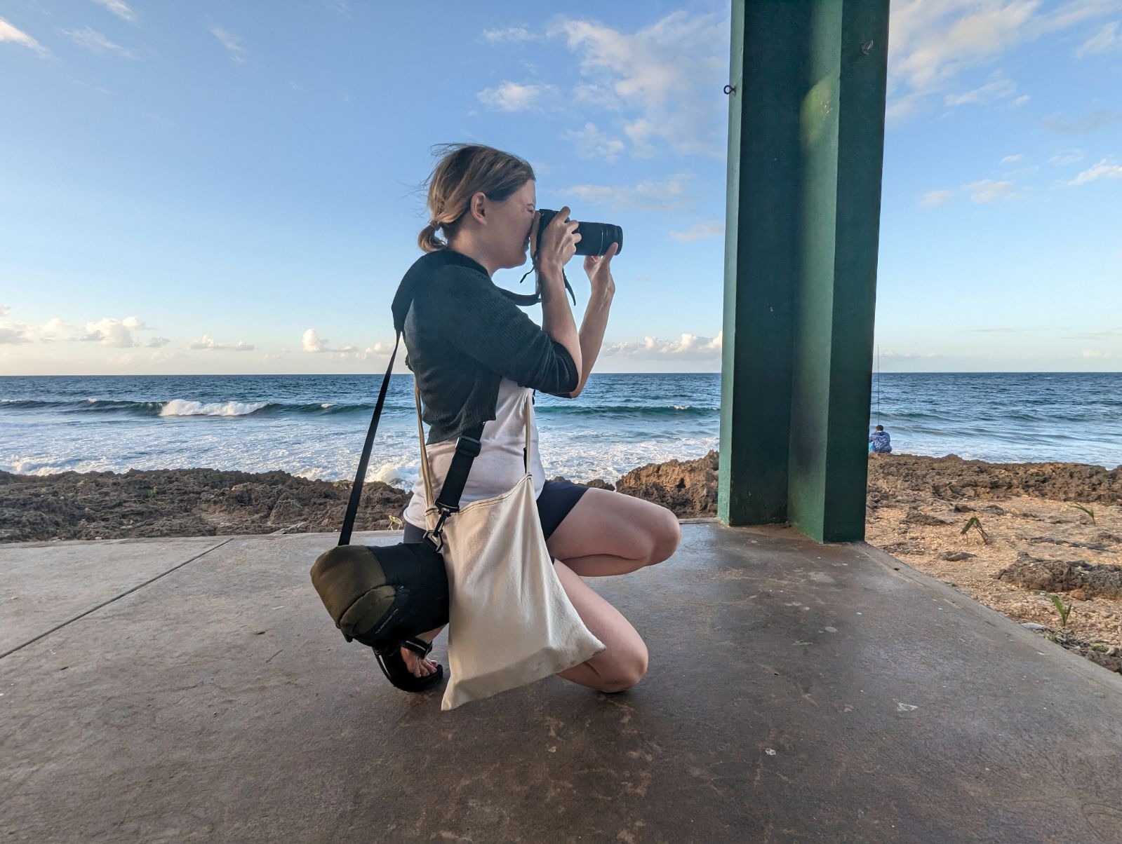 Photographing the waves at Playa Playa Puerto Hermina, Quebradillas, Puerto Rico