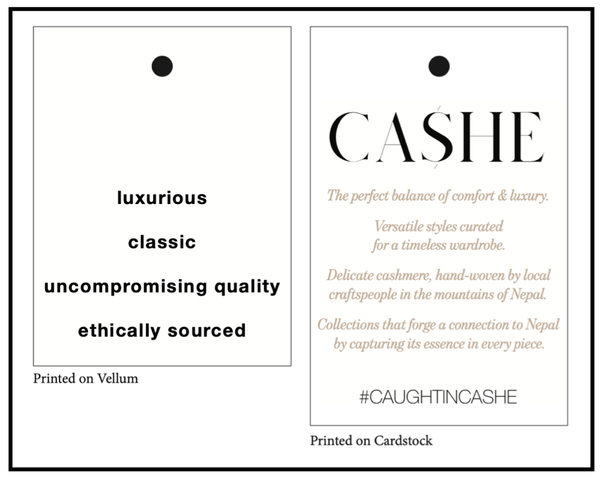 CASHE shopcashe.com Clothing Tag Writing note Nicole Krasnov Freelance Copy Writer, Blog Writer, Web Designer - Squarespace, Wix, WordPress, Shopify