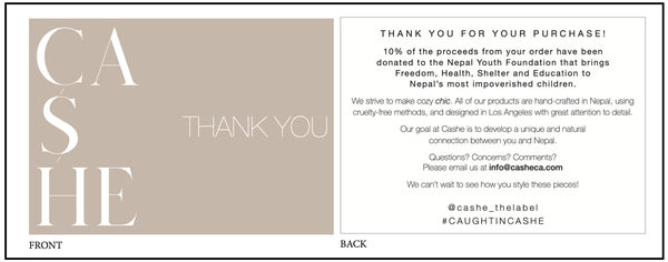 CASHE shopcashe.com Client Thank you note Nicole Krasnov Freelance Copy Writer, Blog Writer, Web Designer - Squarespace, Wix, WordPress, Shopify