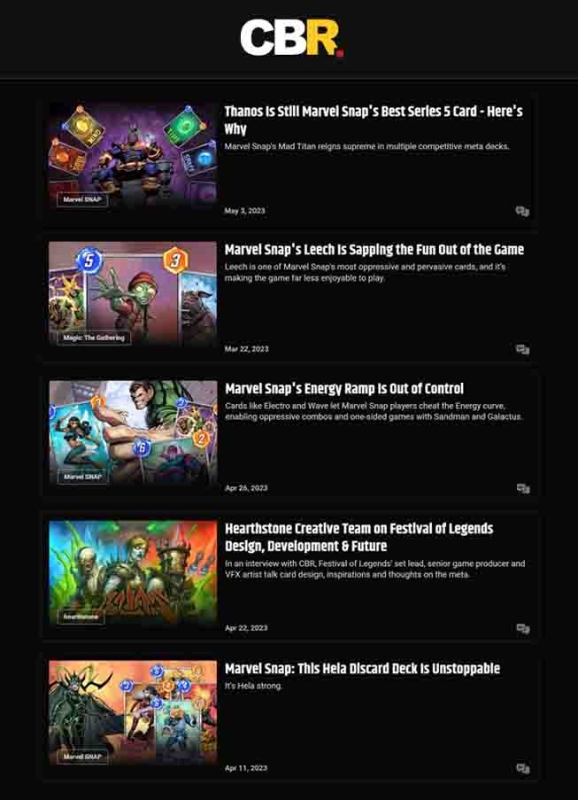 Author page of games journalist Tom Foley, showing a list of gaming articles on entertainment website CBR