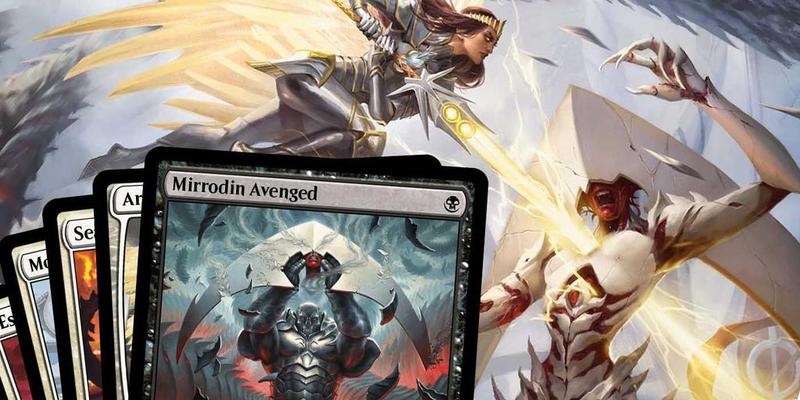 Elesh Norn and Archangel Elspeth official artwork and Mirrodin Avenged card
