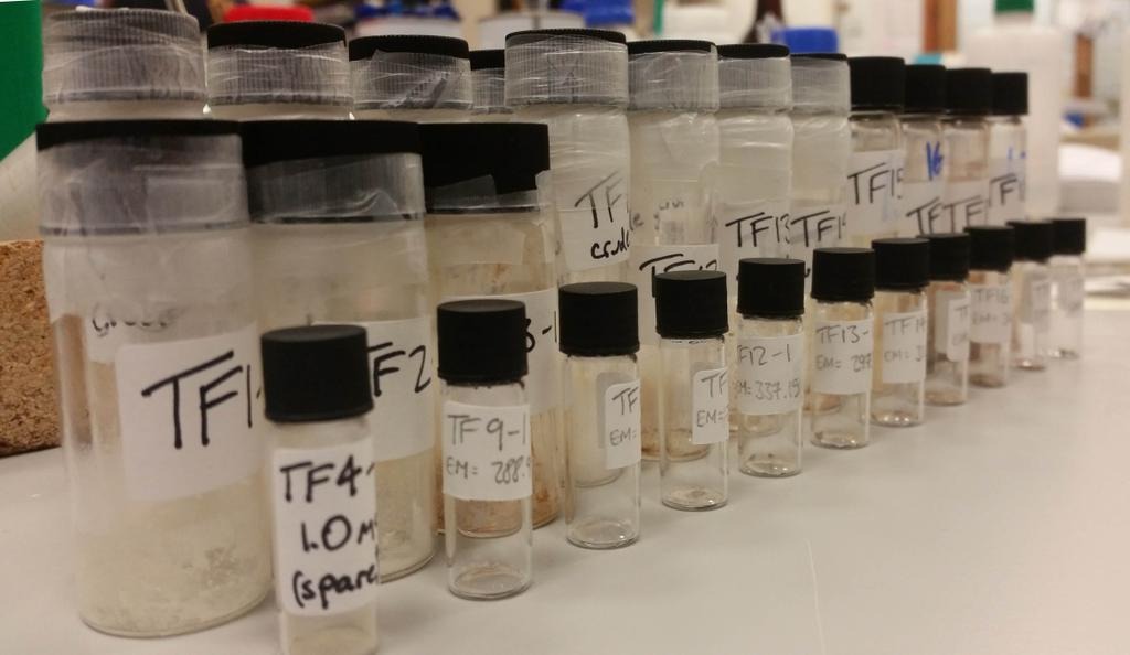 Vials containing crystals in a chemistry lab Vials containing crystals in a chemistry lab