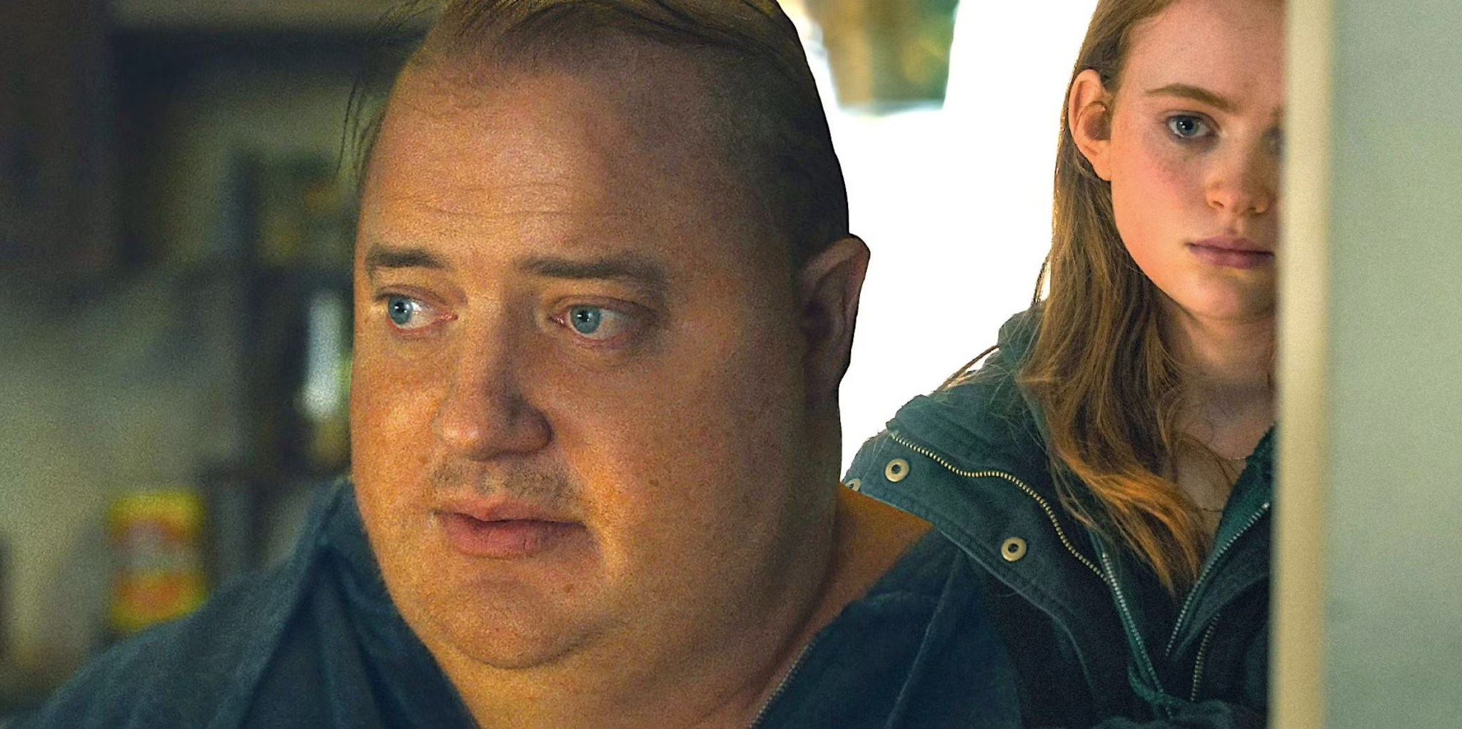 A still from The Whale (2022), showing Charlie and Ellie.