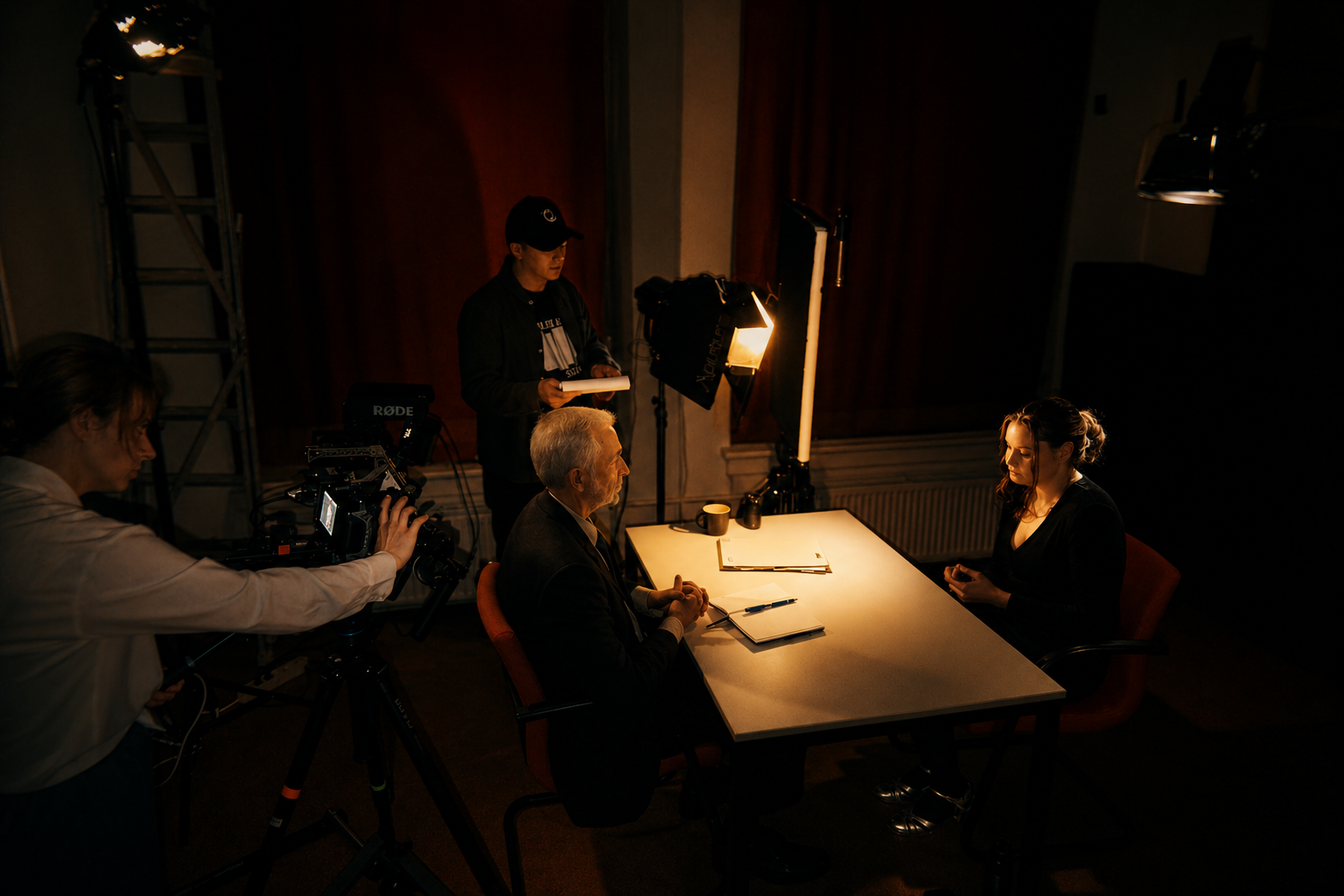 A photo showing actors on set.