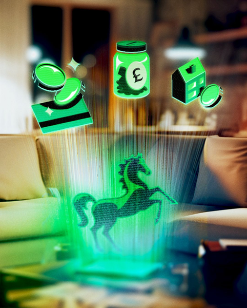 Lloyds reimagined images of a horse, coins, a jar of money and a house with a coin, representing a mortgage.