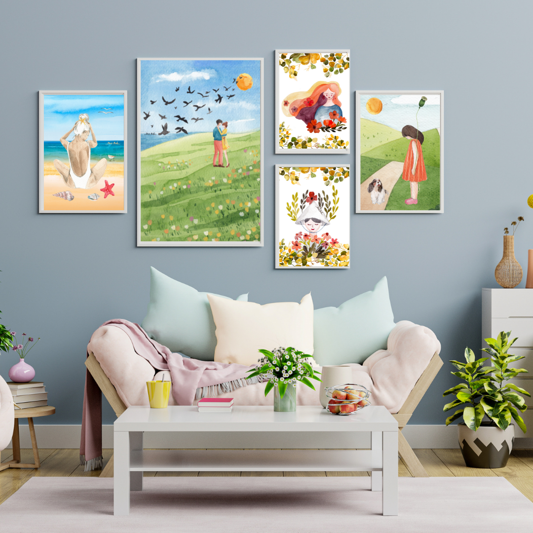 Set of 5 colorful illustrations