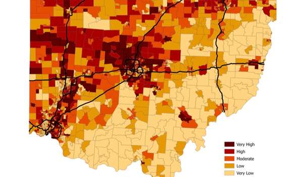 A map shows southeast Ohio has "very low" opportunity. The rest of the state looks much better.