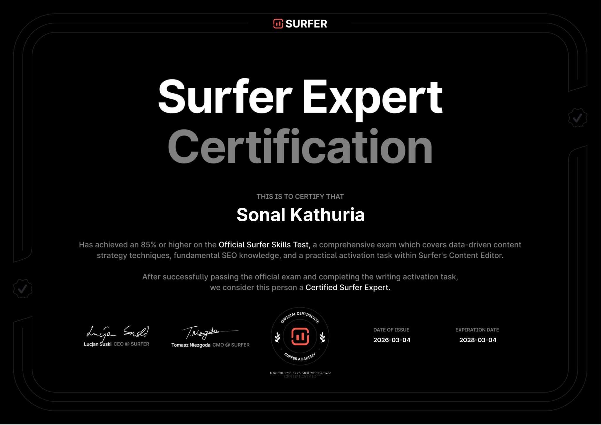 surfer expert certification