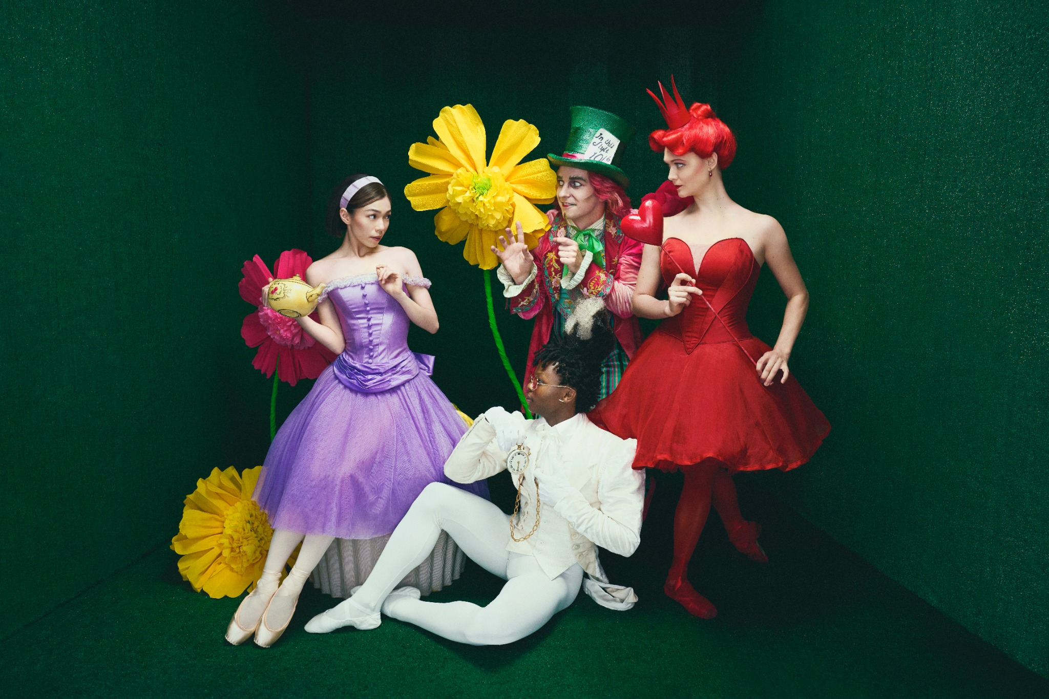 Tirion Law, Siphesihle November, Jack Bertinshaw and Jurgita Dronina in Alice's Adventures in Wonderland. Photo by Karolina Kuras. Courtesy of The National Ballet of Canada. Tirion Law, Siphesihle November, Jack Bertinshaw and Jurgita Dronina in Alice's Adventures in Wonderland. Photo by Karolina Kuras. Courtesy of The National Ballet of Canada.