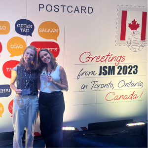 Maria Masotti, PhD, and Grace Lyden, PhD, posing for a photo at the Joint Statistical Meeting (JMS) in Toronto, Canada in 2023. The JMS is the largest gathering of biostatisticians in the world. Maria Masotti, PhD, and Grace Lyden, PhD, posing for a photo at the Joint Statistical Meeting (JMS) in Toronto, Canada in 2023. The JMS is the largest gathering of biostatisticians in the world.