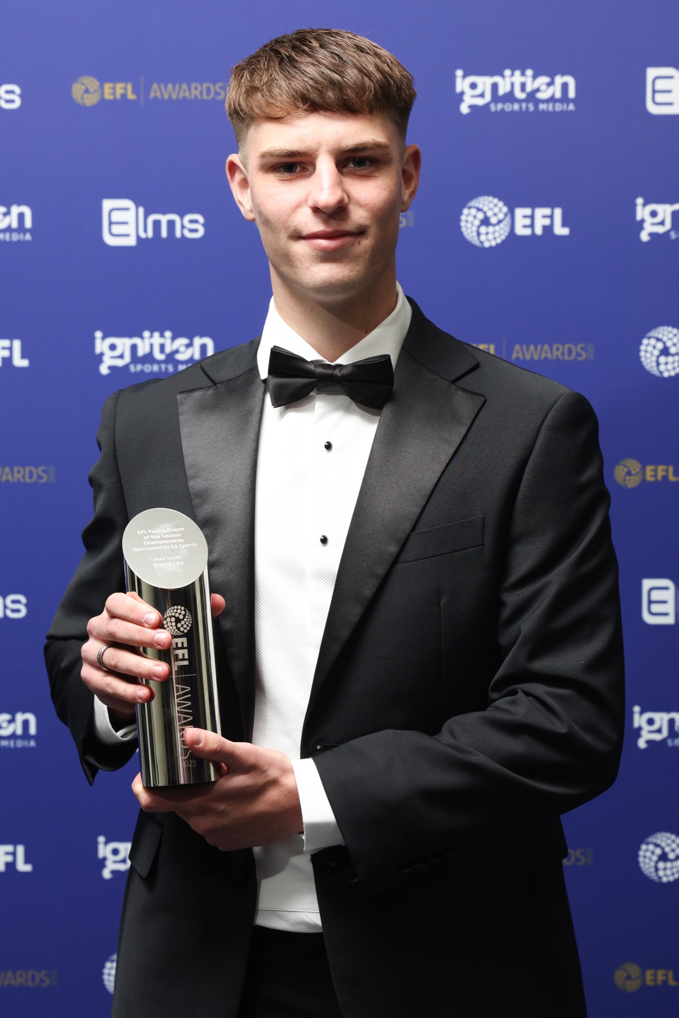 Alex Scott winning EFL Championship Young Player of The Year