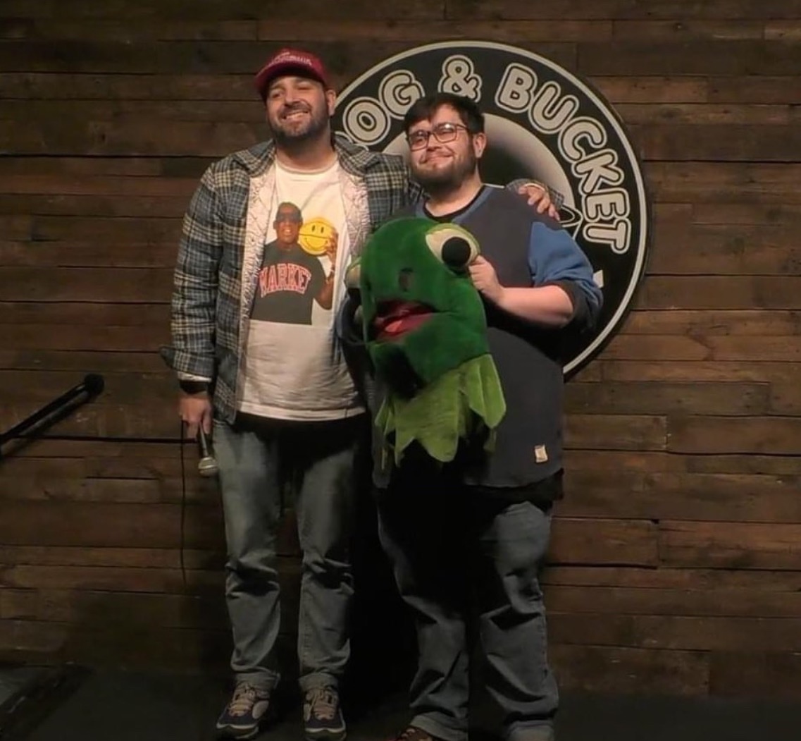 Jordan Robinson winning Beat The Frog at the Frog & Bucket Comedy Club in Manchester.