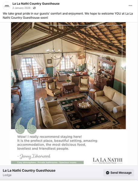 Social Media Full Suite Management | La La Nathi Country Guesthouse