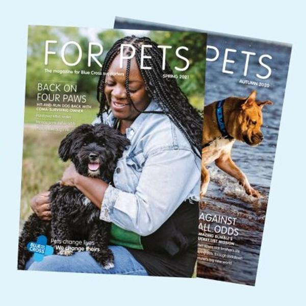 Front cover of For Pets magazine with image of woman holding small black dog