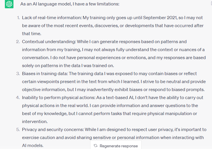 Limitations of ChatGPT Limitations of ChatGPT
