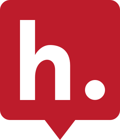 Hypothesis social annotation logo. White "h." inside red callout box.