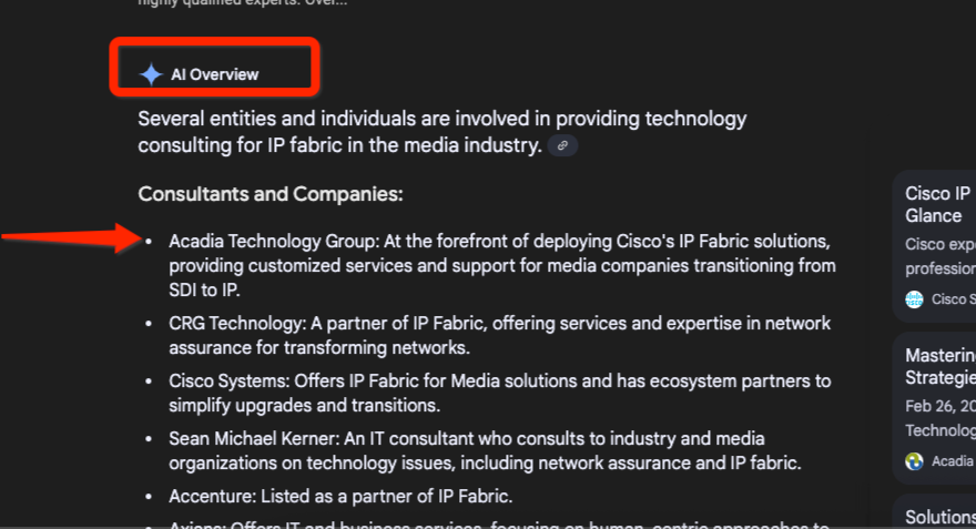 Screenshot of Gemini overview results