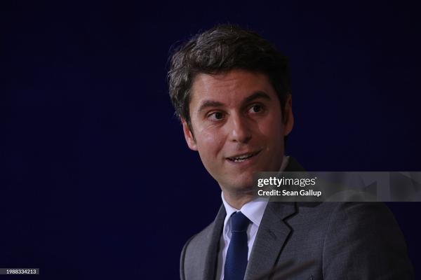 BERLIN, GERMANY - FEBRUARY 05: New French Prime Minister Gabriel Attal speaks to the media during talks with German Chancellor Olaf Scholz at the Chancellery on February 05, 2024 in Berlin, Germany. This is Attal's first visit to Germany since he was appointed by French President Macron as prime minister in January following a French government crisis. (Photo by Sean Gallup/Getty Images)