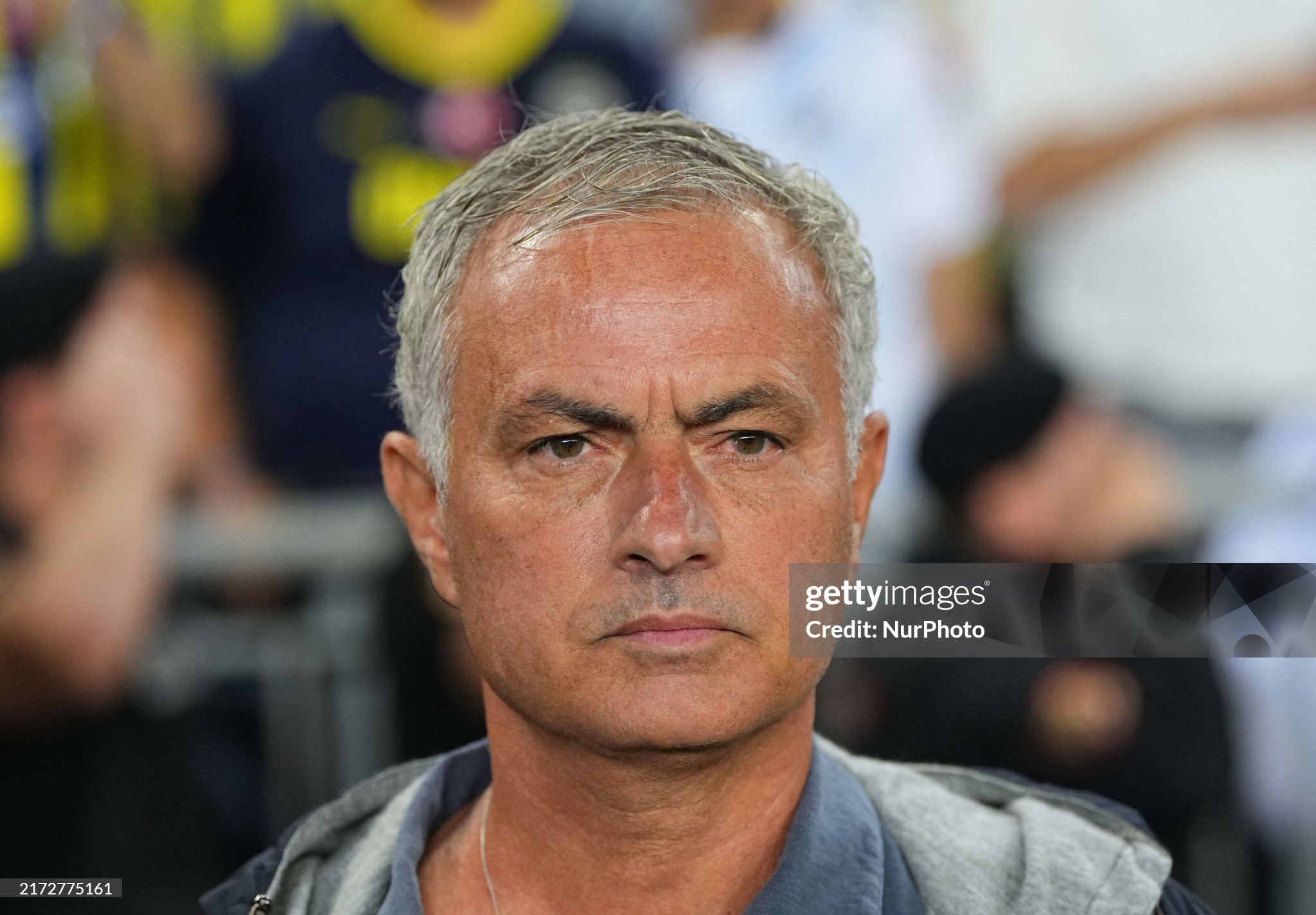 José Mourinho of Fenerbahce looks on before the Turkey Süper Ligue Round 5 between Fenerbahçe SK vs Galatasaray S.K., on September 21, 2024. (Photo by Ulrik Pedersen/NurPhoto via Getty Images)