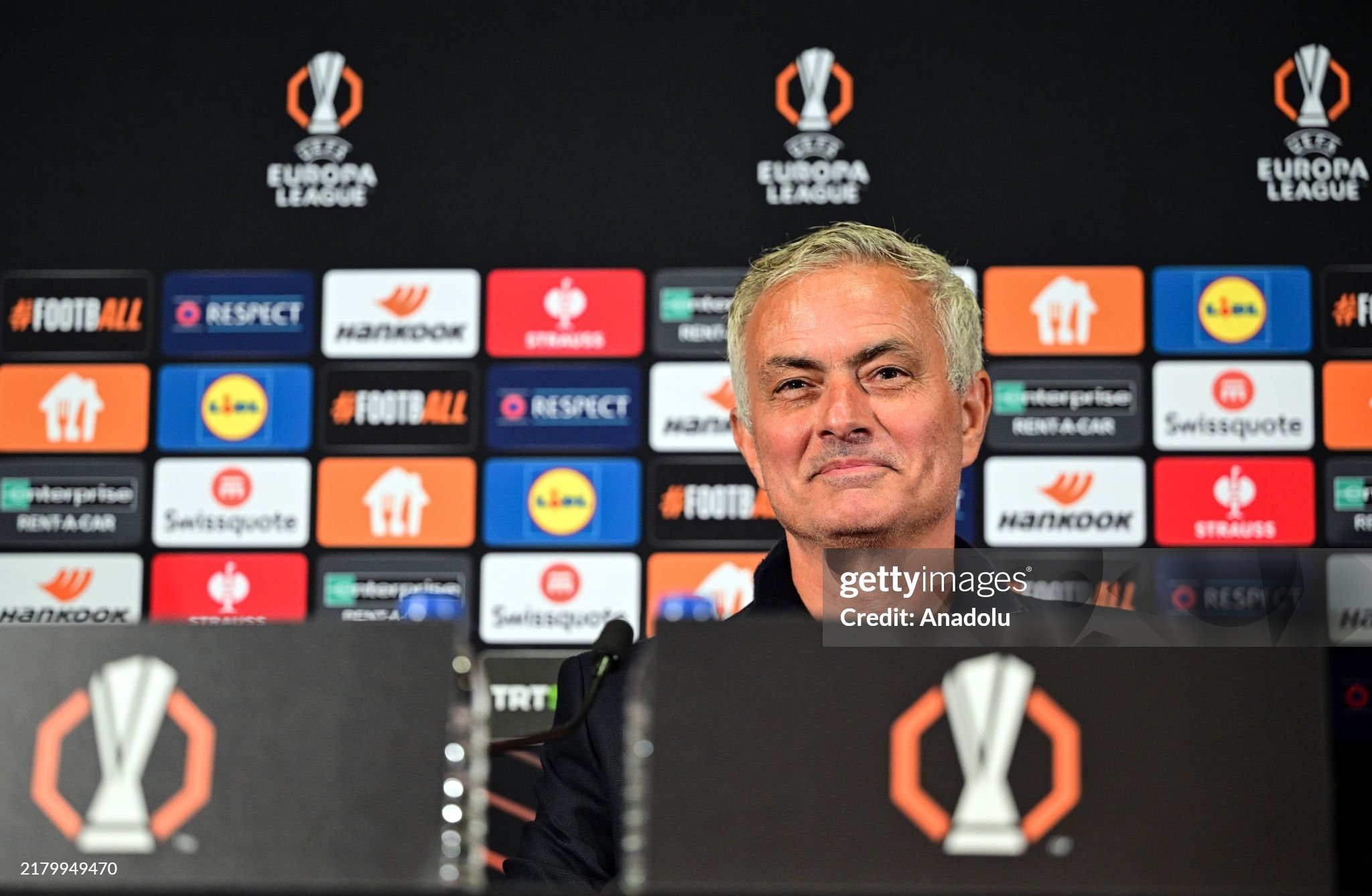 ISTANBUL, TURKIYE - OCTOBER 24: Head Coach of Fenerbahce Jose Mourinho attends a press conference after the UEFA Europa League week 3 football match between Fenerbahce and Manchester United at Ulker Stadium in Istanbul, Turkiye on October 24, 2024. (Photo by Ali Atmaca/Anadolu via Getty Images)