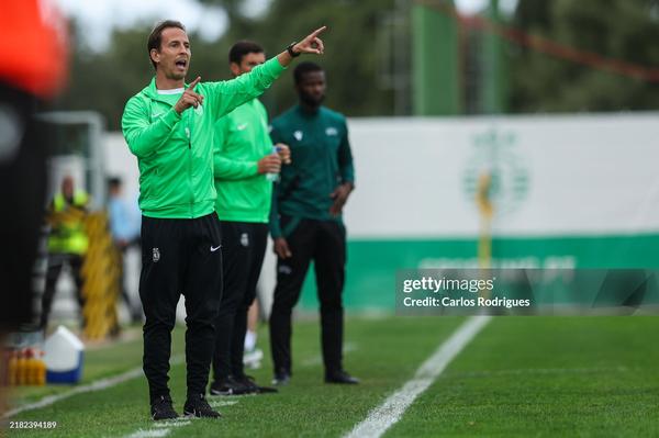 LISBON, PORTUGAL - NOVEMBER 5: Coach Joao Pereira of Sporting CP during the match between Sporting Clube de Portugal and Manchester City for the UEFA Youth League 2024/25 at Academia Cristiano Ronaldo - Sporting Clube de Portugal on November 5, 2024 in Lisbon, Portugal. (Photo by Carlos Rodrigues/Getty Images)