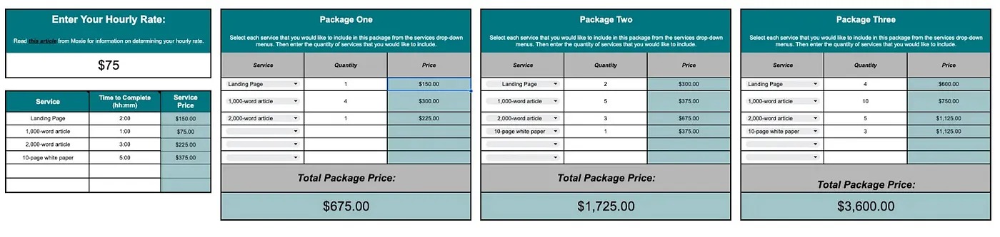 The Freelance Service Package Pricing Worksheet The Freelance Service Package Pricing Worksheet