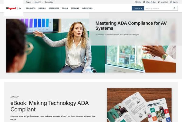 Screenshot of the ADA landing page
