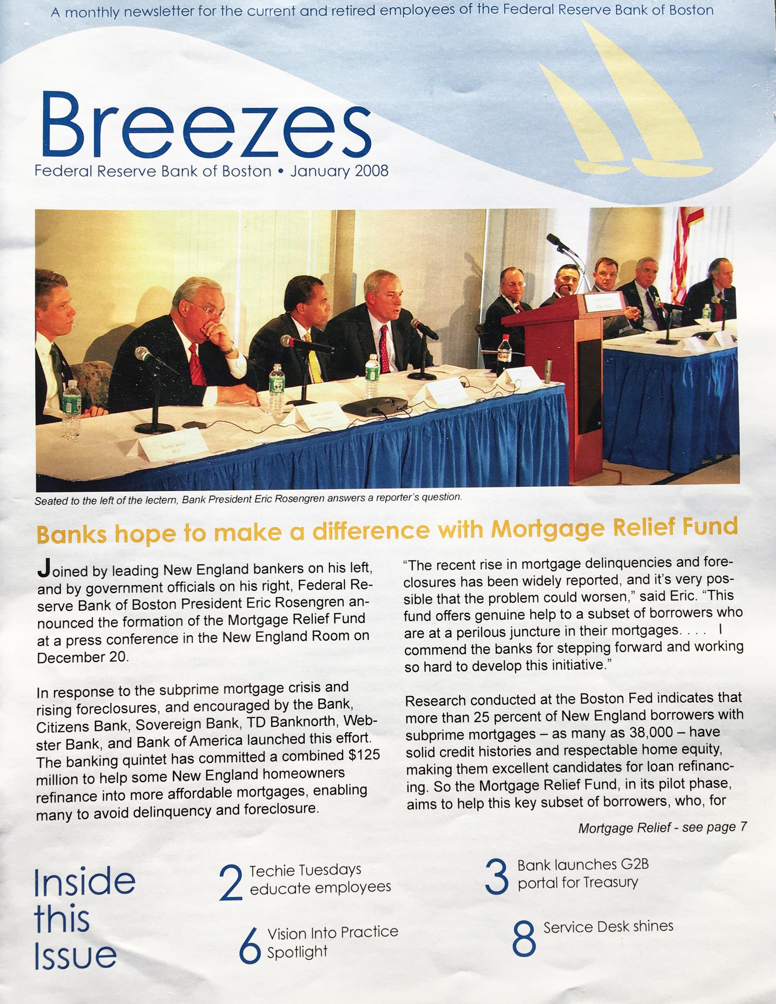 Breezes (Federal Reserve Bank of Boston newsletter for staff and retirees) January 2008