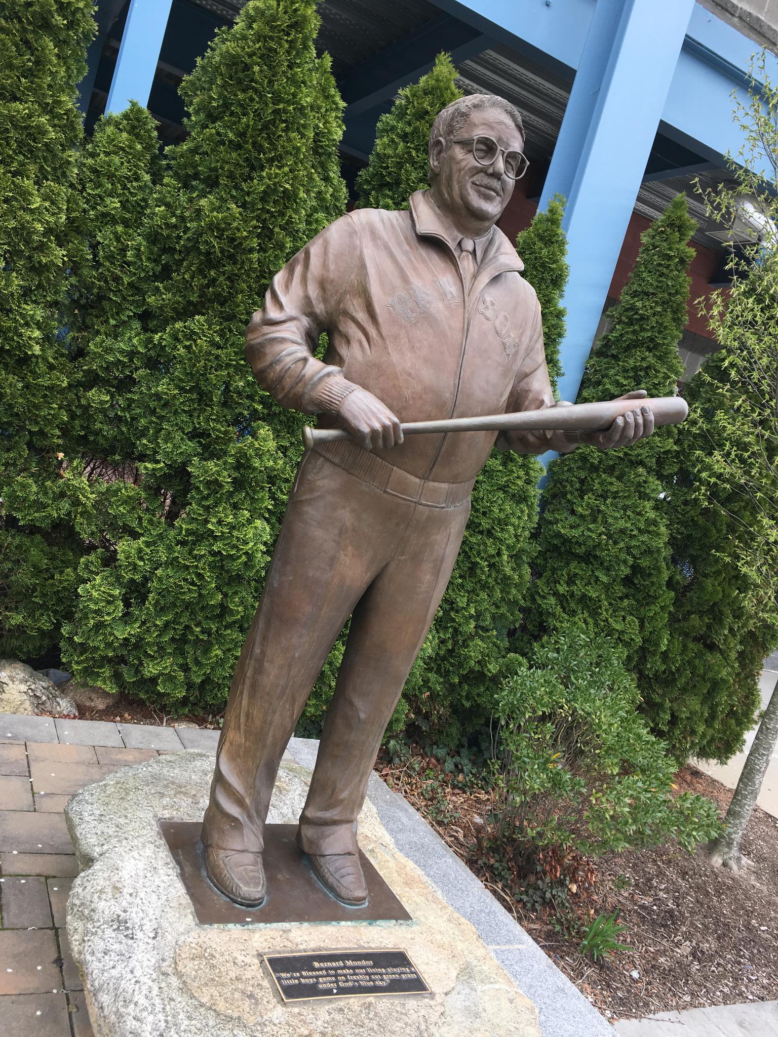 PHOTO: As Mondor did in life, his statue greets fans as they approach McCoy Stadium.