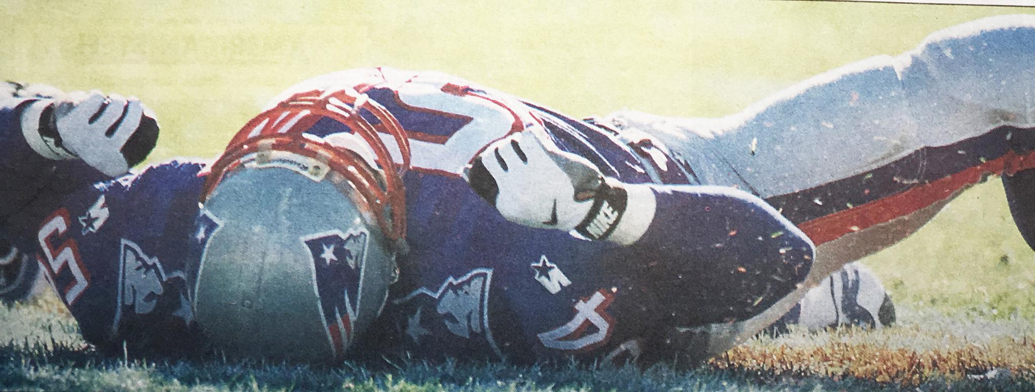 Rookie linebacker Tedy Bruschi dropped the ball on a fake-punt conversion attempt.