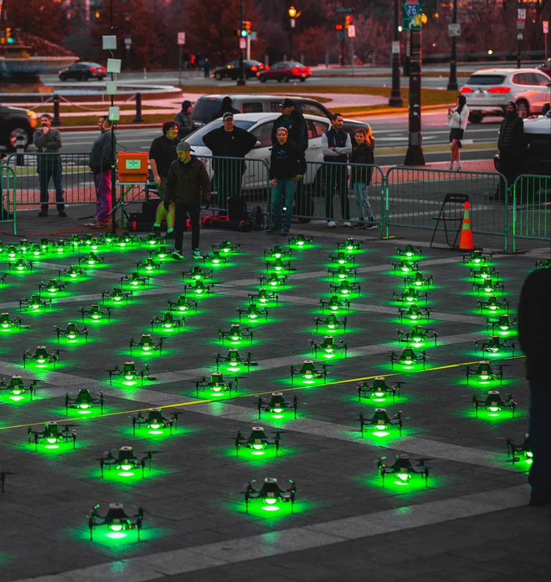 Drone lights  shown on the ground before take off