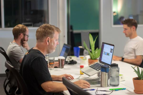 Stoke members work on projects in the dedicated work space.