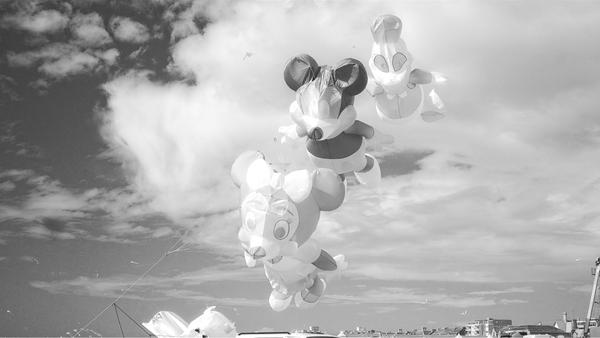 Large Disney character kites in monochrome