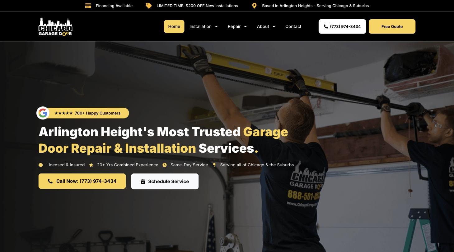 Chicago Garage Door website homepage