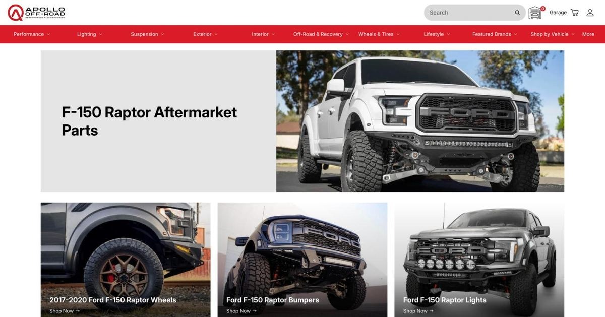 F-150 Raptor aftermarket parts collection page on apollooffroad.com