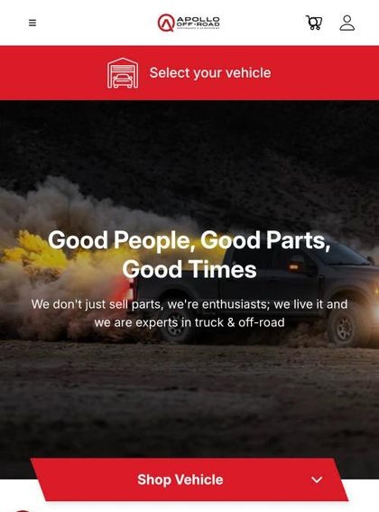 Apollo Off-Road homepage on mobile