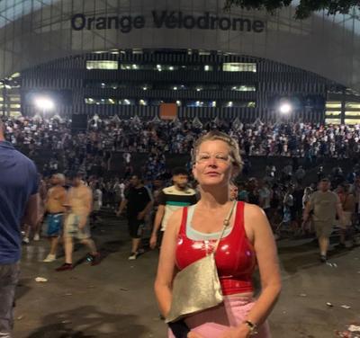 Sara Høyrup in front of Marseille's football stadium
